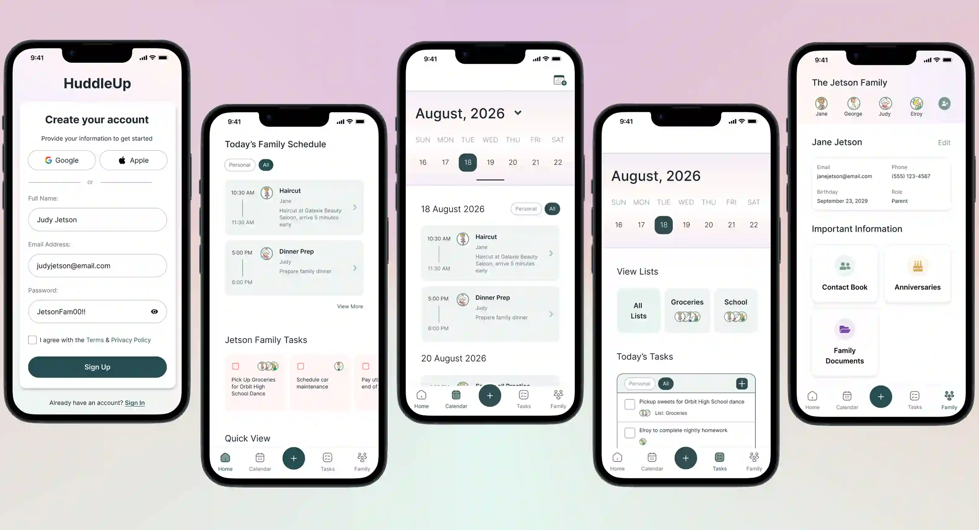 Preview of the HuddleUp scheduling app final solution